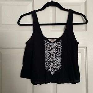 Decree Black Crop Top with White Embroidery